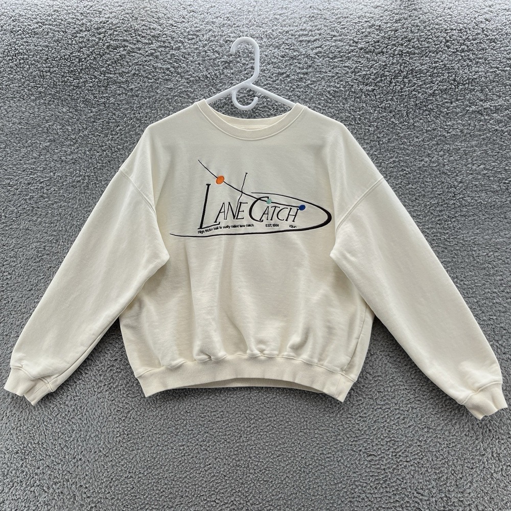 Kijun Sweatshirt Womens Medium Cream Lane Catch Embroidered Crop Pullover